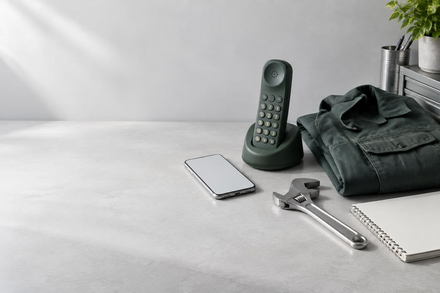 Téléphone et outils sur le bureau d’un artisan
